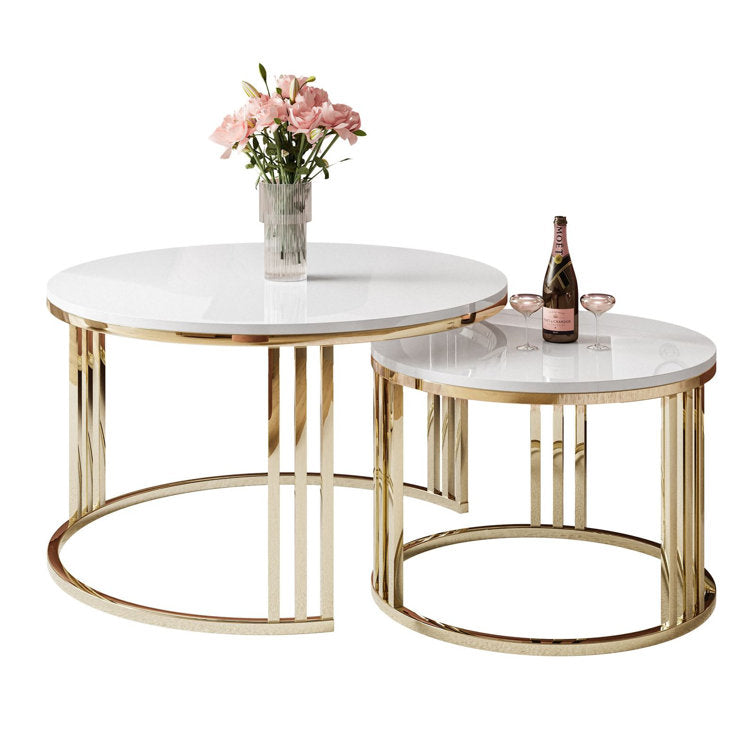 Geeta Stainless Steel Coffee Table For Living Room - White Marble