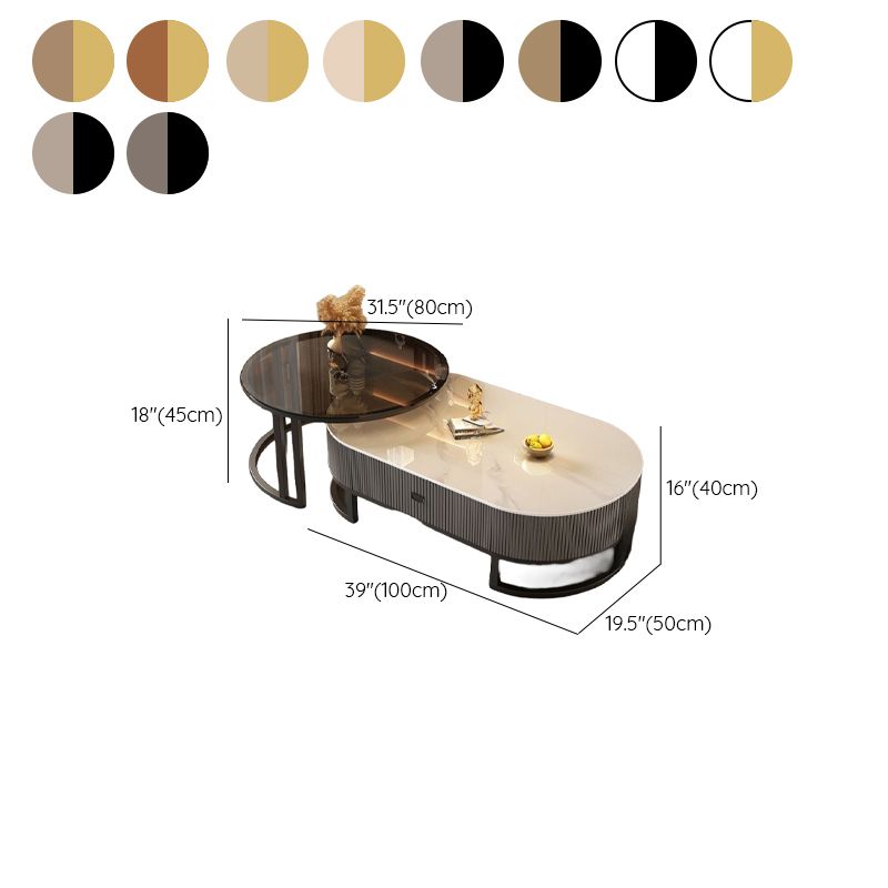 Aurora Living Room Table | Designer Stainless Steel Frame and MDF Work | Ceramic Marble Top