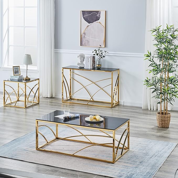 Trupti Stainless Steel Pvd Coated Coffee Table With Glass Top
