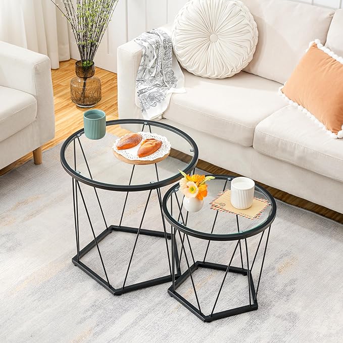 Manoj Round Glass Coffee Table For Living Room - Set Of 2