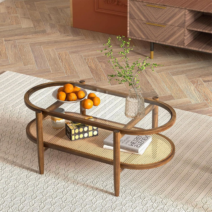 Abhay Solid Wood And Cane Coffee Table For Living Room