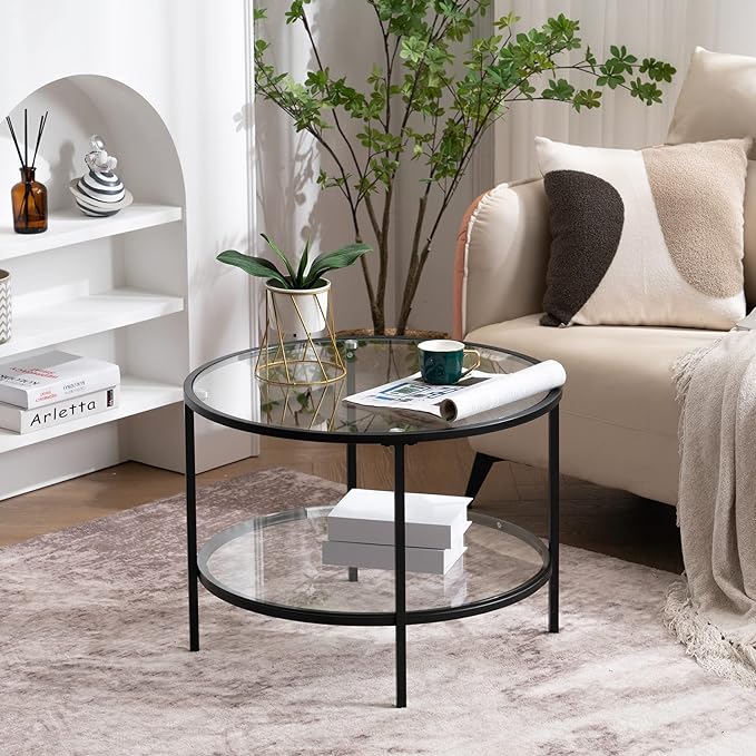 Aryan Metal Black Coffee Table With Glass Top