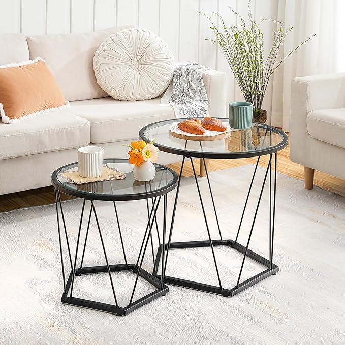 Manoj Round Glass Coffee Table For Living Room - Set Of 2