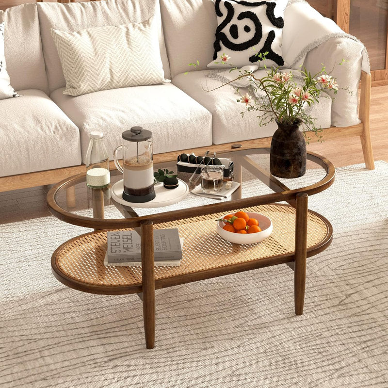 Abhay Solid Wood And Cane Coffee Table For Living Room