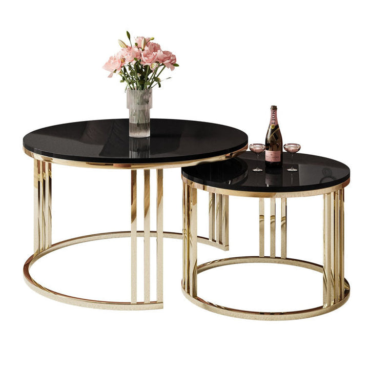 Geeta Stainless Steel Coffee Table For Living Room - Black Marble