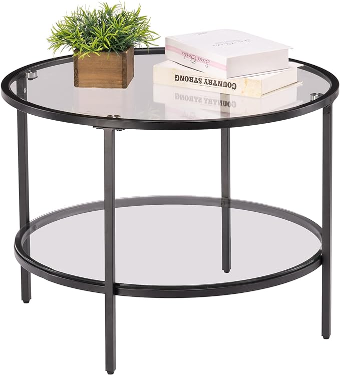 Aryan Metal Black Coffee Table With Glass Top