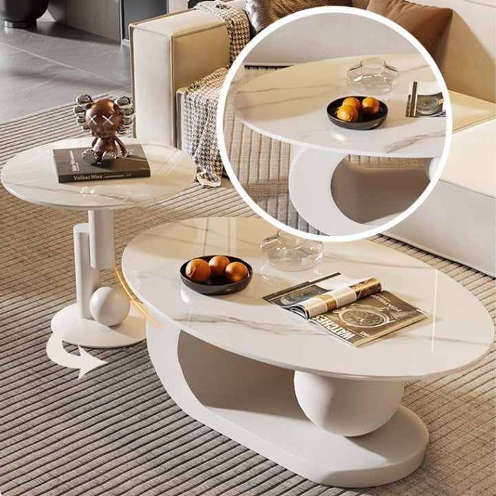 Waniya Stainless Steel Frame and Ceramic Marble Top Coffee Table For Living Room