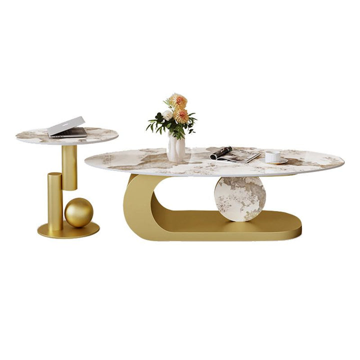 Luna Stainless Steel Coffee Table | Composite Marble - Set of 2