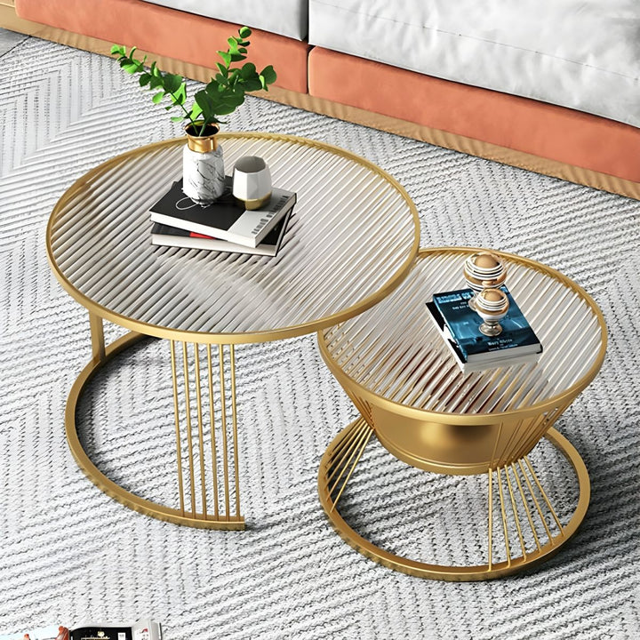 Pranavi Stainless Steel and Fluted Glass Top Coffee Table for Living Room