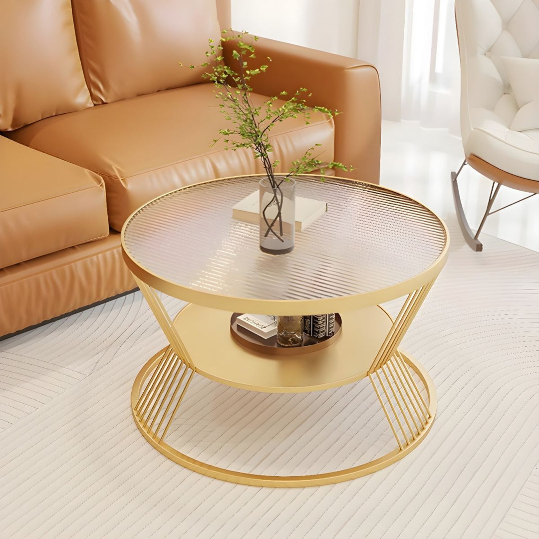 Pranavi Stainless Steel and Fluted Glass Top Coffee Table for Living Room