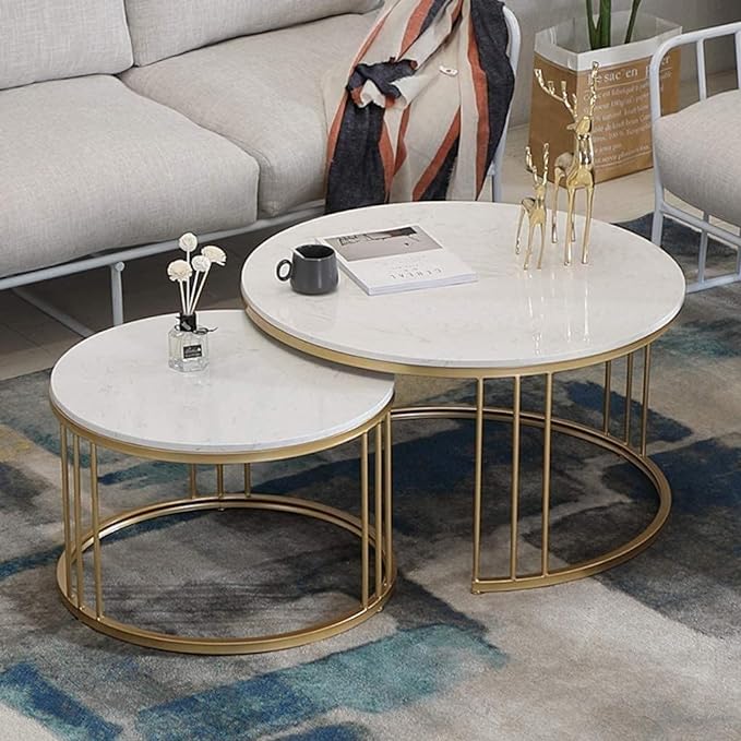 Mohan Round Marble Coffee Table For Living Room - Set Of 2