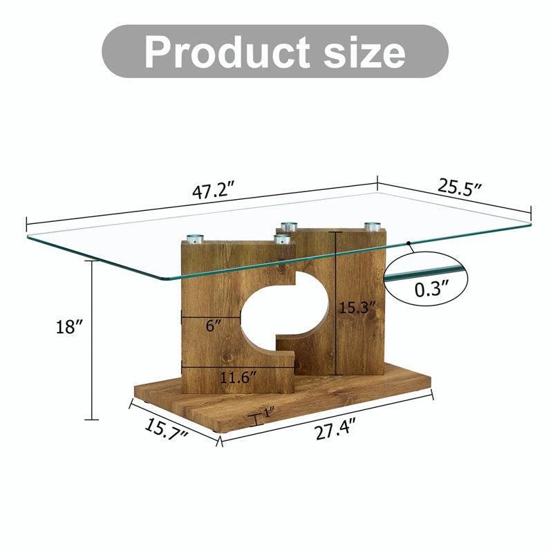 Aditya Glass Top Solid Wood Coffee Table For Living Room