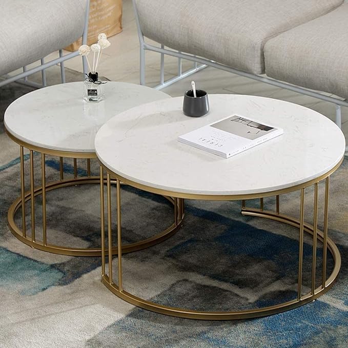 Mohan Round Marble Coffee Table For Living Room - Set Of 2