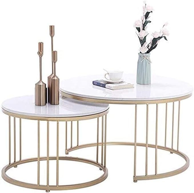 Mohan Round Marble Coffee Table For Living Room - Set Of 2