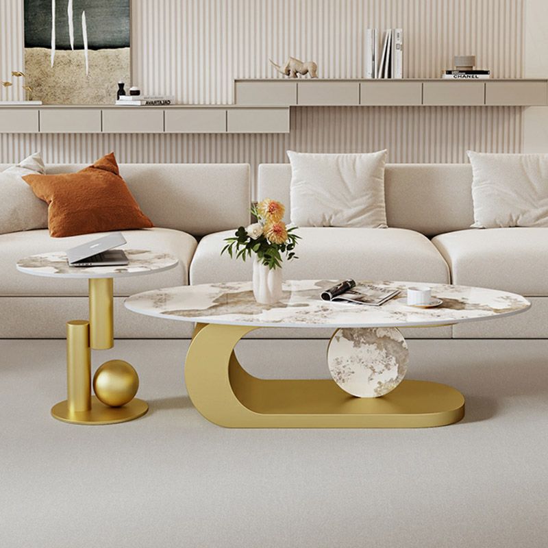 Luna Stainless Steel Coffee Table | Composite Marble - Set of 2