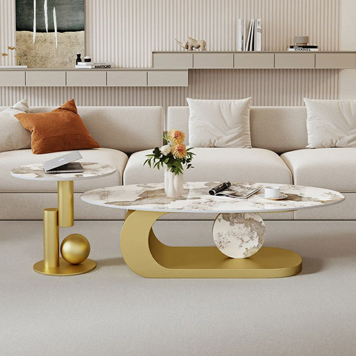 Luna Stainless Steel Coffee Table | Composite Marble - Set of 2