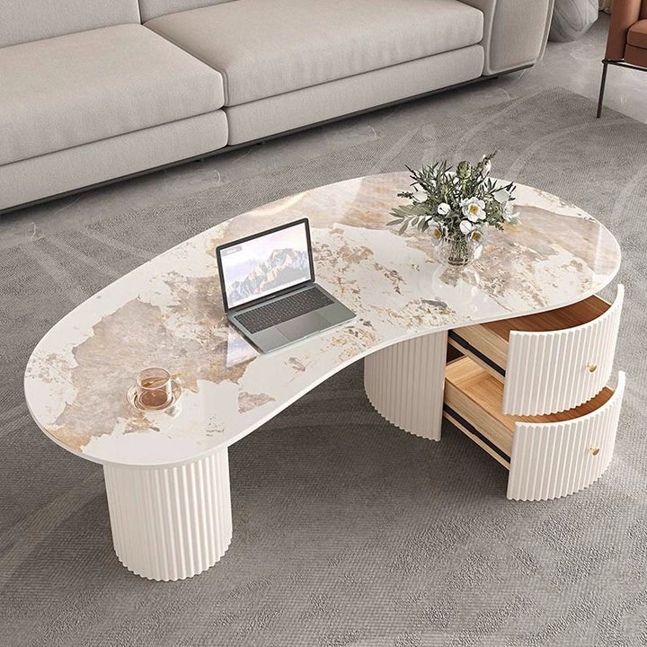 Dhwani MDF Frame and Ceramic Marble Top Coffee Table for Living Room