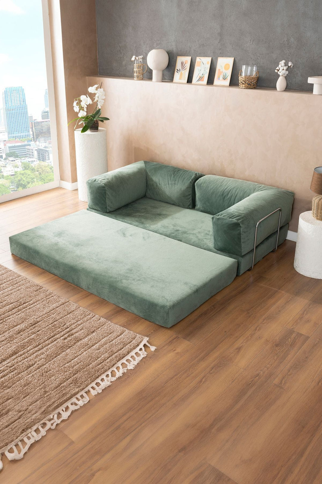 Manisha Green Sofa Come Bed For Living Room