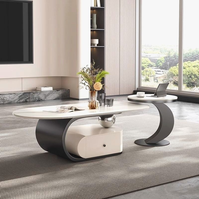 Aurora Stainless Steel Coffee Table | MDF Work | Ceramic Marble Top
