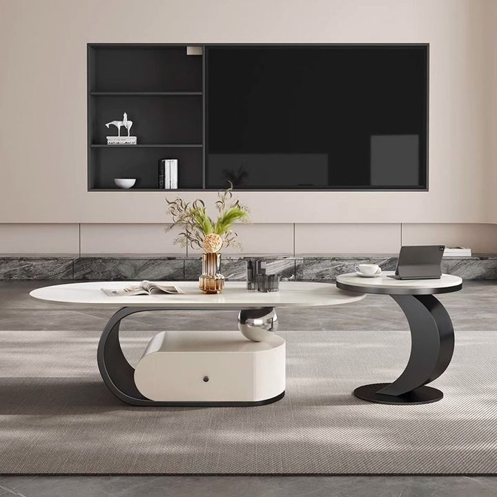 Aurora Stainless Steel Coffee Table | MDF Work | Ceramic Marble Top
