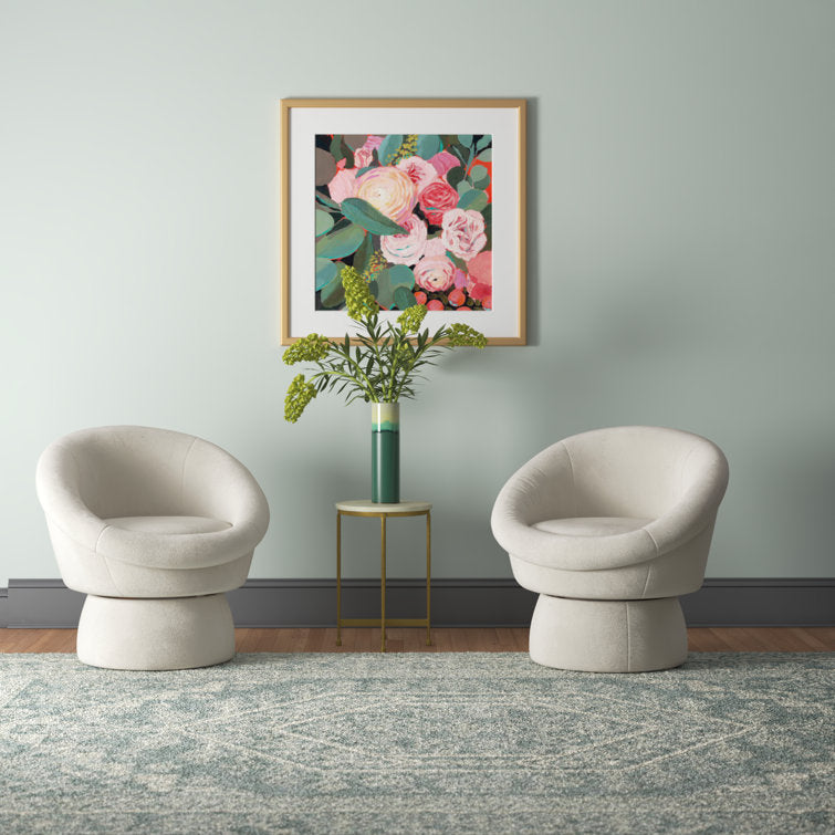 Nayara Solid Wood and Fabric Arm Chair | Living Room Chair | Lounge Chair - 360 Rotating