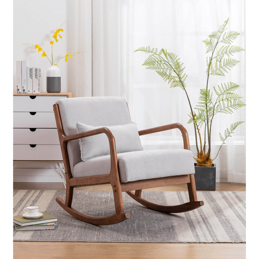 Elisha Solid Wood and Fabric Rocking Chair | Arm Chair | Living Room Chair | Lounge Chair