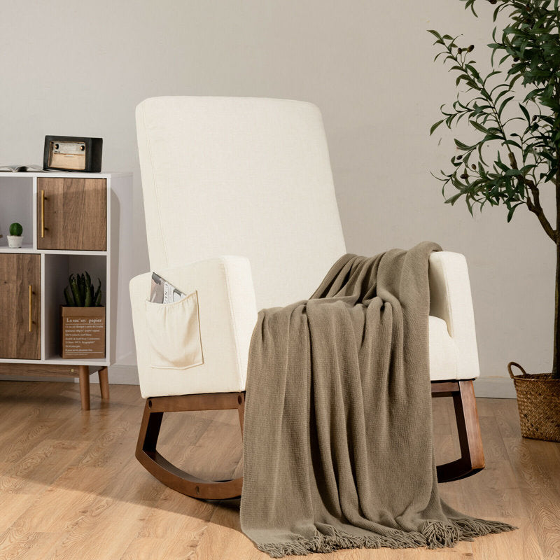 Sharvani Solid Wood and Fabric Rocking Chair | Arm Chair | Living Room Chair | Lounge Chair