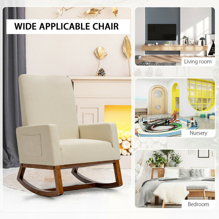 Sharvani Solid Wood and Fabric Rocking Chair | Arm Chair | Living Room Chair | Lounge Chair