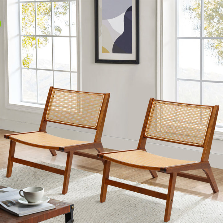 Kinaya Solid Wood and Cane Weaving Arm Chair | Living Room Chair | Lounge Chair