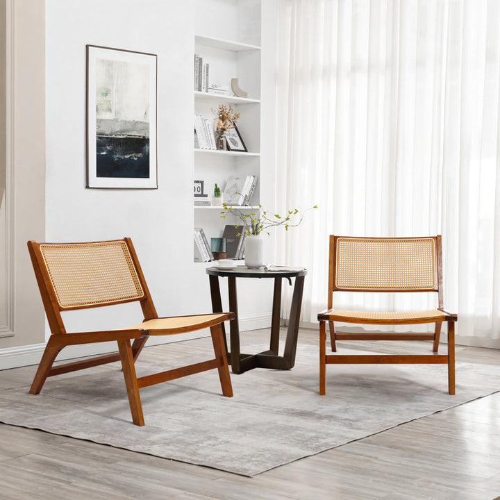 Kinaya Solid Wood and Cane Weaving Arm Chair | Living Room Chair | Lounge Chair