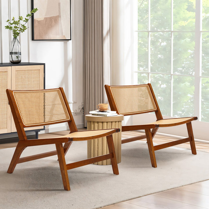 Kinaya Solid Wood and Cane Weaving Arm Chair | Living Room Chair | Lounge Chair