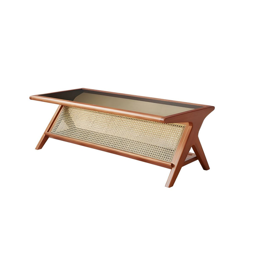Zehaan Solid Wood Coffee Table for Living Room | With Glass Top and Cane Weaving Work