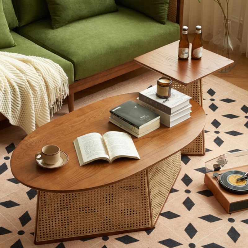 Aurora Solid Wood Coffee Table for Living Room | Cane Weaving Work - Single Big Table Only