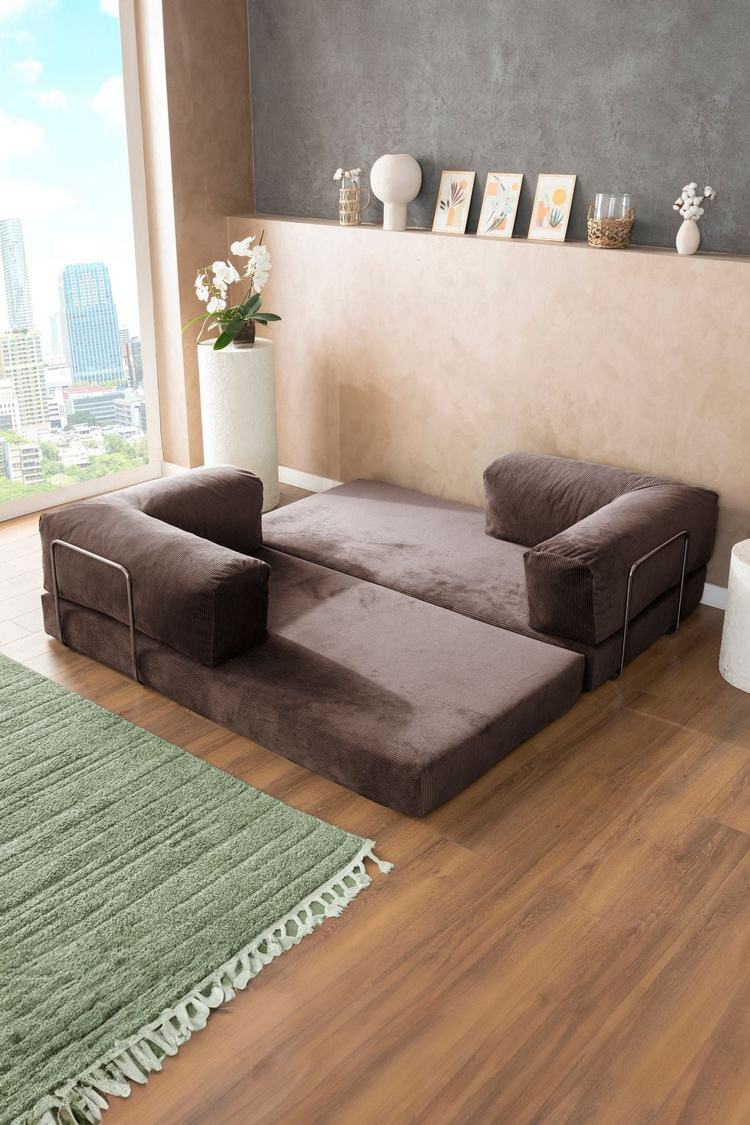Manisha Brown Sofa Come Bed For Living Room