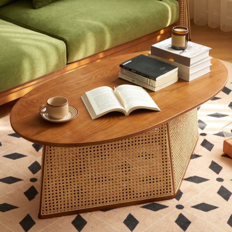 Aurora Solid Wood Coffee Table for Living Room | Cane Weaving Work - Single Big Table Only