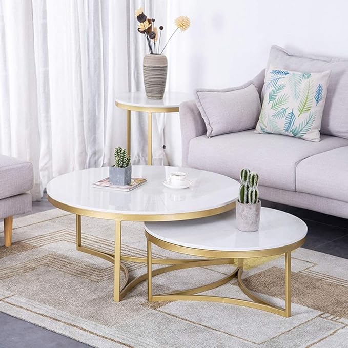 Piyush Round Marble Coffee Table For Living Room - Set Of 2