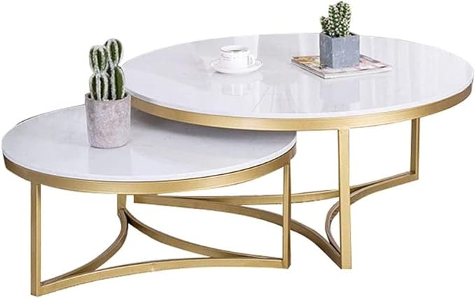 Piyush Round Marble Coffee Table For Living Room - Set Of 2