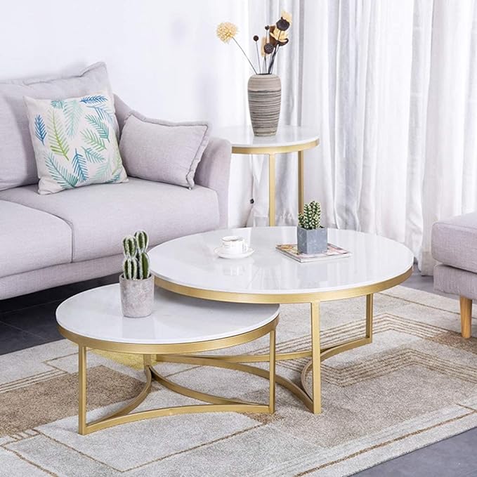 Piyush Round Marble Coffee Table For Living Room - Set Of 2