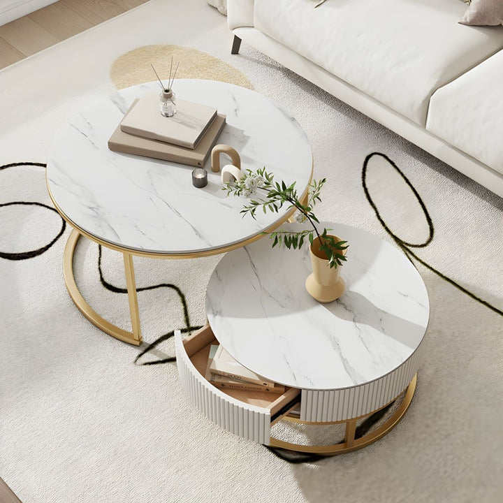 Chirag White Top Ceramic Marble and White MDF Frame with Stainless Steel Frame Coffee Table