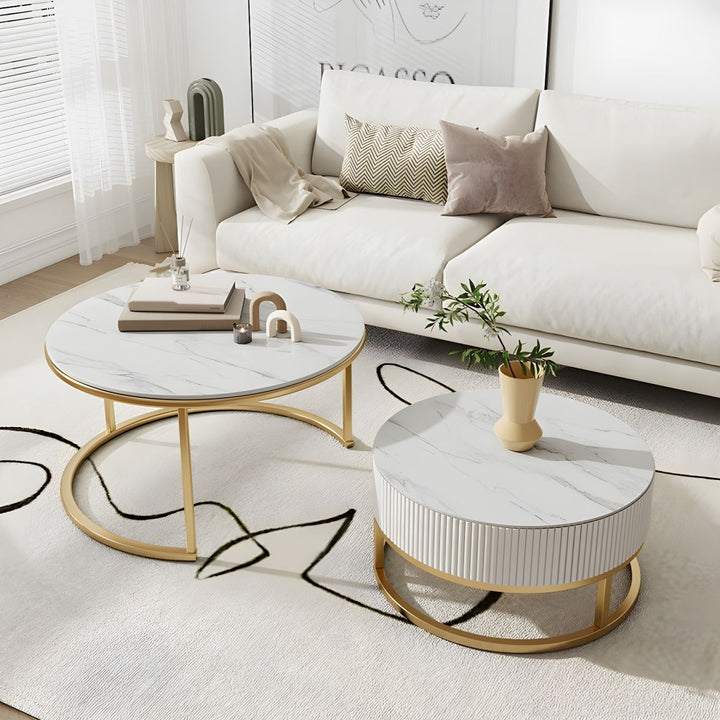 Chirag White Top Ceramic Marble and White MDF Frame with Stainless Steel Frame Coffee Table