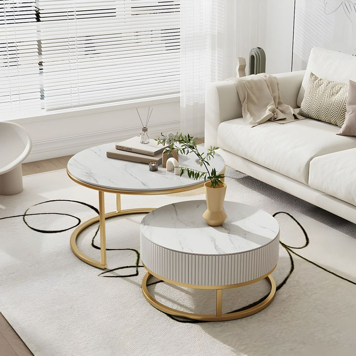 Chirag White Top Ceramic Marble and White MDF Frame with Stainless Steel Frame Coffee Table