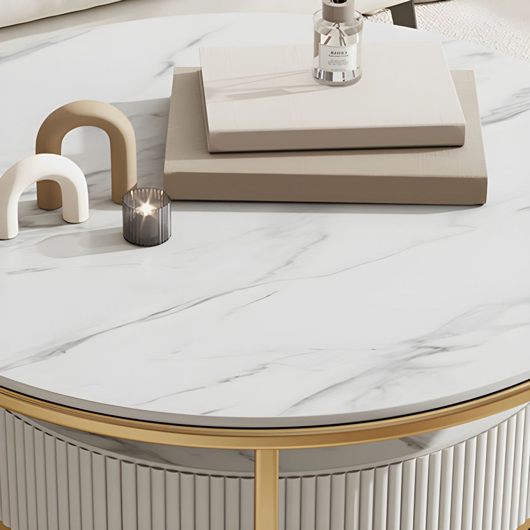 Chirag White Top Ceramic Marble and White MDF Frame with Stainless Steel Frame Coffee Table