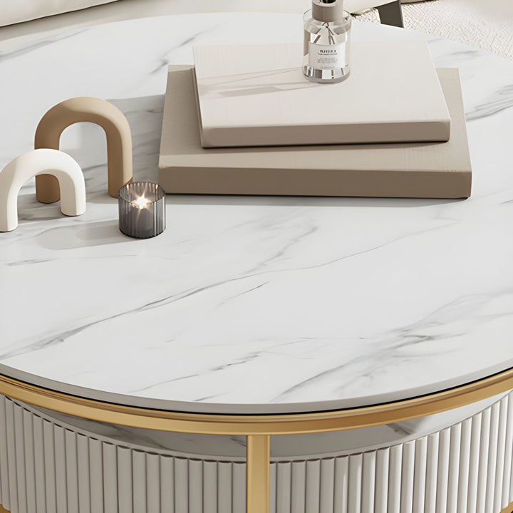 Chirag White Top Ceramic Marble and White MDF Frame with Stainless Steel Frame Coffee Table