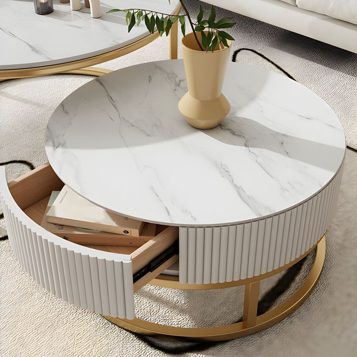 Chirag White Top Ceramic Marble and White MDF Frame with Stainless Steel Frame Coffee Table