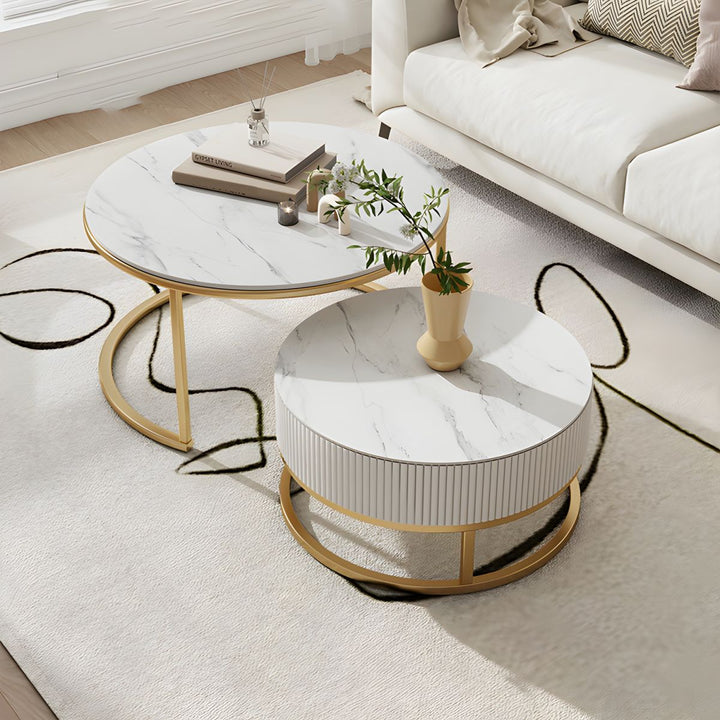 Chirag White Top Ceramic Marble and White MDF Frame with Stainless Steel Frame Coffee Table