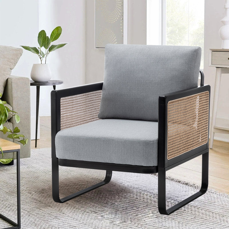 Anoushka Solid Wood and Fabric Arm Chair | Living Room Chair | Lounge Chair