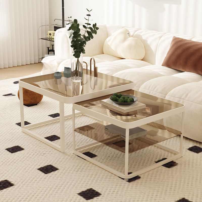 Drift Metal Coffee Table for Living Room | White Coating | Glass Top