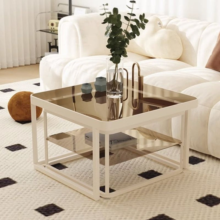 Drift Metal Coffee Table for Living Room | White Coating | Glass Top