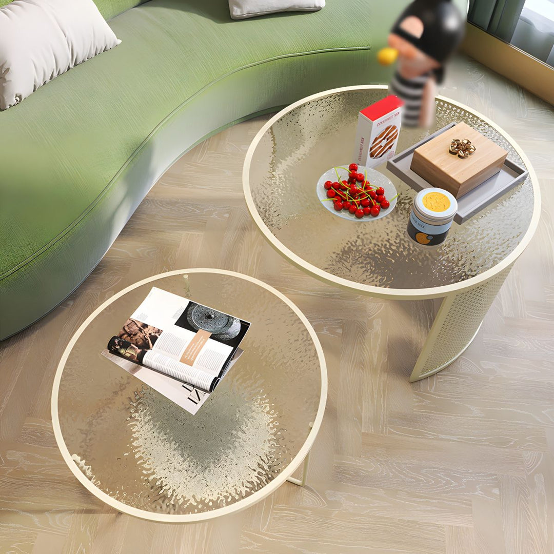 Krish Coffee Table Set for Living Room | Stainless Steel Frame and Fluted Glass Top