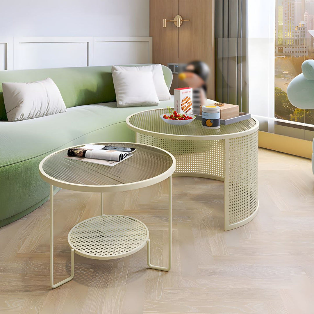 Krish Coffee Table Set for Living Room | Stainless Steel Frame and Fluted Glass Top